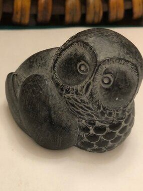 Vintage Boma Black Soapstone hand carved Owl
